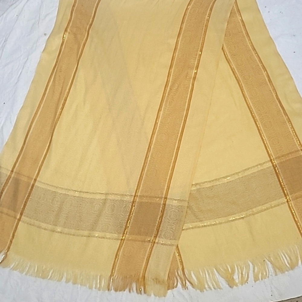 Scarf Yellow w Tan Beige Gold Stripes 22" x 72" soft long classic preppy